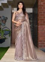 Soft Organza Coffee Wedding Wear Hand Work Saree